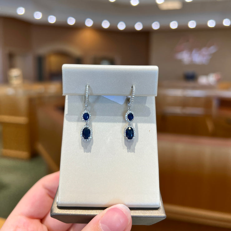 14K White Gold Hoop Earrings with 1.76ct Sapphire & 0.30ct Diamond Dangles. Bichsel Jewelry in Sedalia, MO. Shop gemstone earrings online or in-store today!