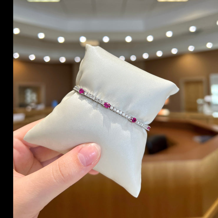 14K White Gold Ruby & Diamond Flexible Bangle Bracelet