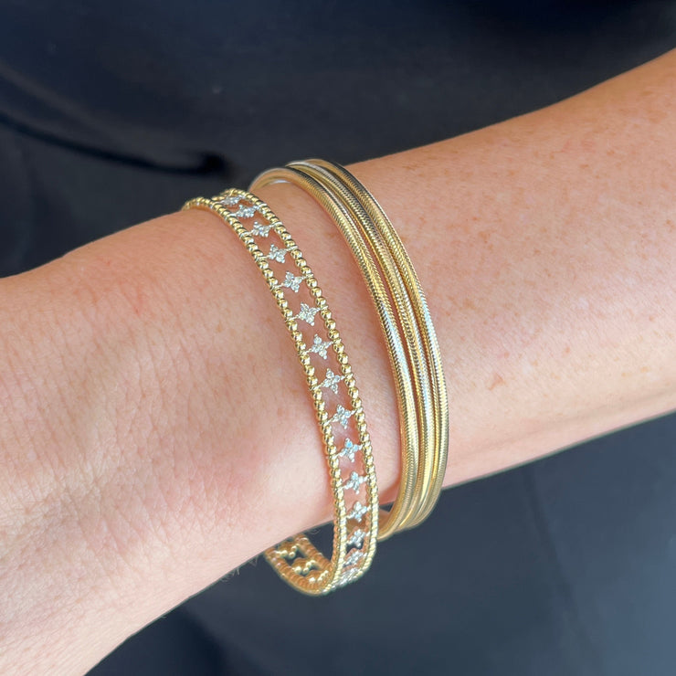 14K Yellow Gold Diamond Fleur Bangle