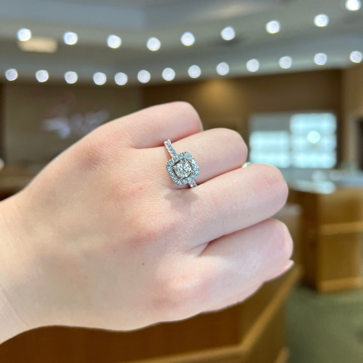14K White Gold Round Lab Grown Diamond Engagement Ring with Square Halo