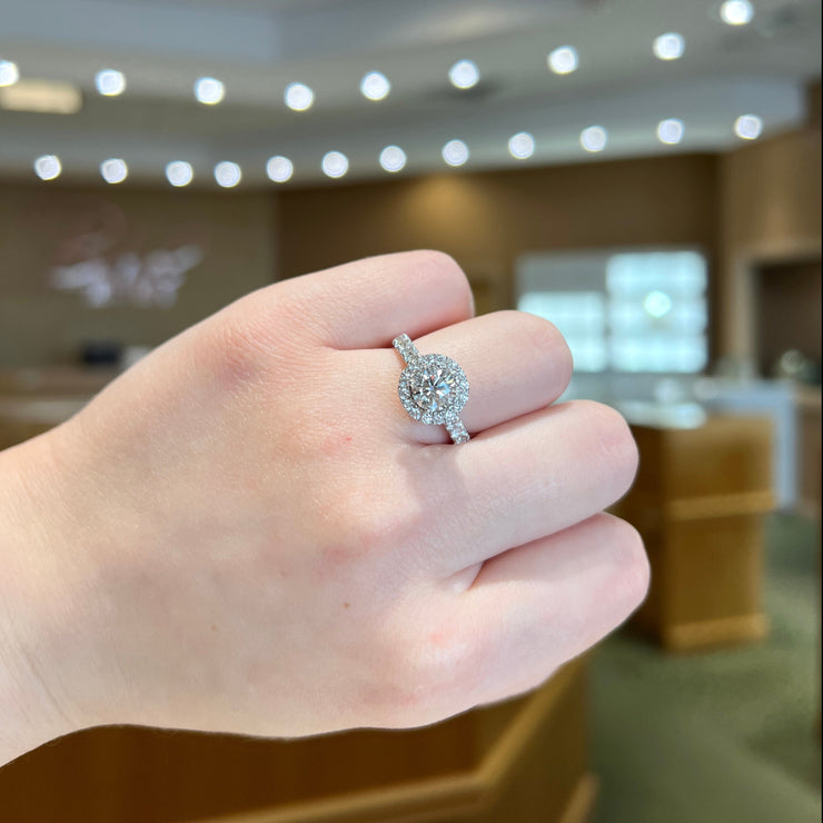14K White Gold Round Lab Grown Diamond Engagement Ring with Halo