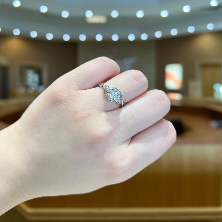 14K White Gold Lab Grown Diamond Engagement Ring with Natural Accent Diamonds & Floral Vine Detailing