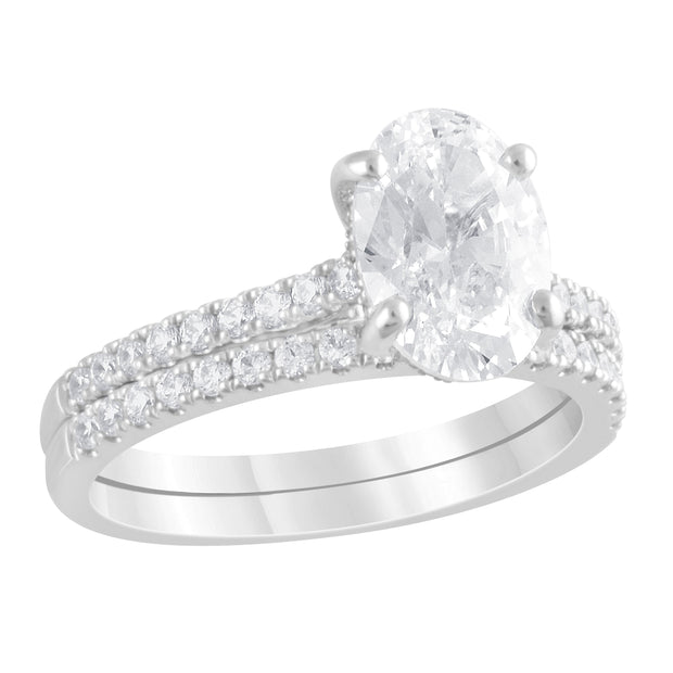 14K White Gold Oval Lab Grown Diamond Engagement Ring with Matching Diamond Band and Hidden Halo. Bichsel Jewelry in Sedalia, MO. Shop online or in-store today!