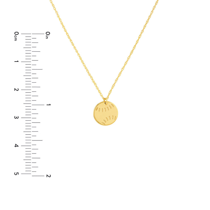 14K Yellow Gold Baseball/Softball Charm Necklace