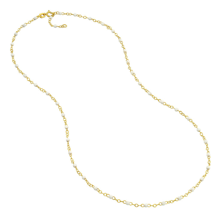 14K Yellow Gold 2mm Piatto Chain Adjustable Necklace with White Enamel Beads. Bichsel Jewelry in Sedalia, MO. Shop styles online or in-store today!