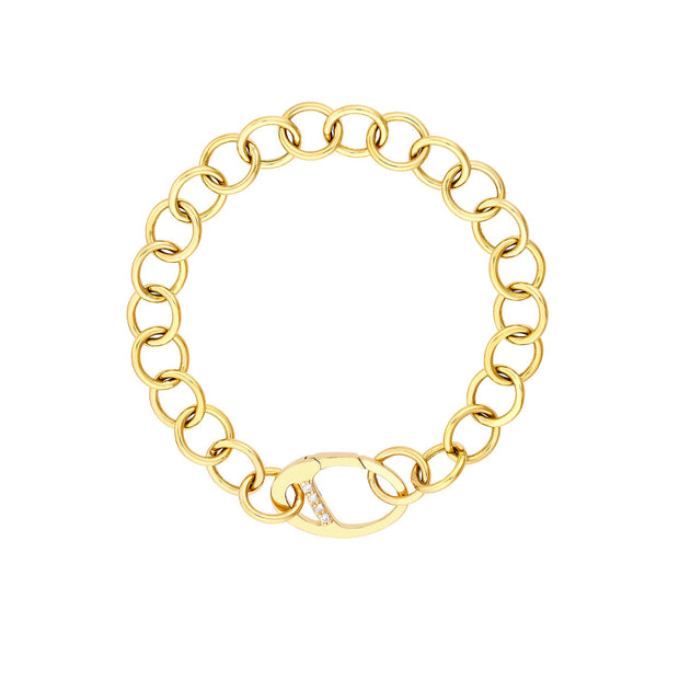 14K Yellow Gold Round Link Bracelet with Diamond Push Lock Clasp. Bichsel Jewelry in Sedalia, MO. Shop gold styles online or in-store today!