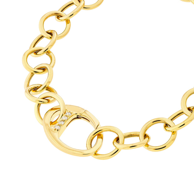 14K Yellow Gold Round Link Bracelet with Diamond Push Lock Clasp. Bichsel Jewelry in Sedalia, MO. Shop gold styles online or in-store today!