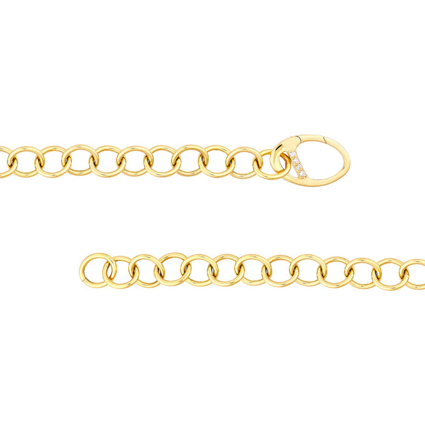 14K Yellow Gold Round Link Bracelet with Diamond Push Lock Clasp. Bichsel Jewelry in Sedalia, MO. Shop gold styles online or in-store today!