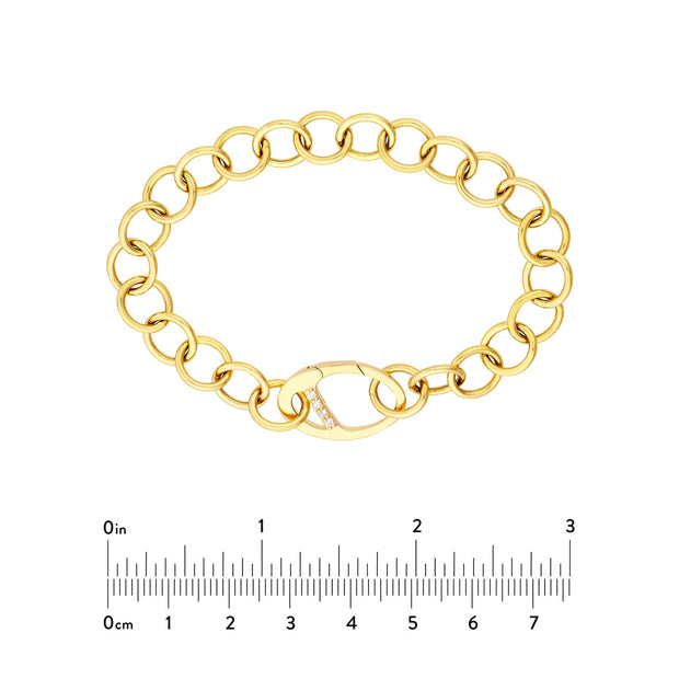 14K Yellow Gold Round Link Bracelet with Diamond Push Lock Clasp. Bichsel Jewelry in Sedalia, MO. Shop gold styles online or in-store today!