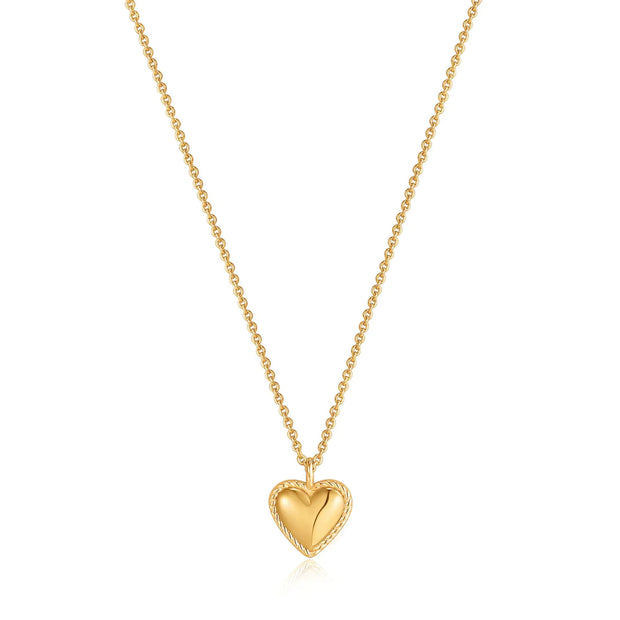 Ania Haie Vintage-Inspired Puffed Gold Heart Necklace. 14K yellow gold plated on sterling silver. Bichsel Jewelry in Sedalia, MO. Shop online or in-store today!