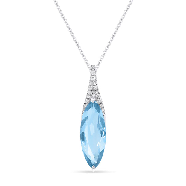 14K White Gold 3.58ct Marquise Shape Sky Blue Topaz Drop Necklace with Accent Diamonds. Bichsel Jewelry in Sedalia, MO. Shop gemstone styles online or in-store today!