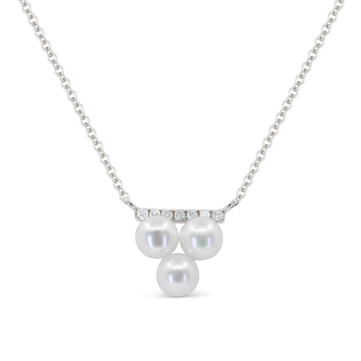14K White Gold 1.32ct Pearl Trio Cluster Necklace with Diamond Accents. Bichsel Jewelry in Sedalia, MO. Shop gemstone styles online or in-store today!