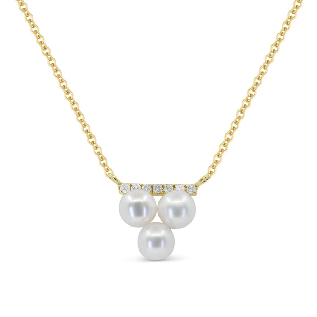14K Yellow Gold 1.32ct Pearl Trio Cluster Necklace with Diamond Accents. Bichsel Jewelry in Sedalia, MO. Shop gemstone styles online or in-store today!