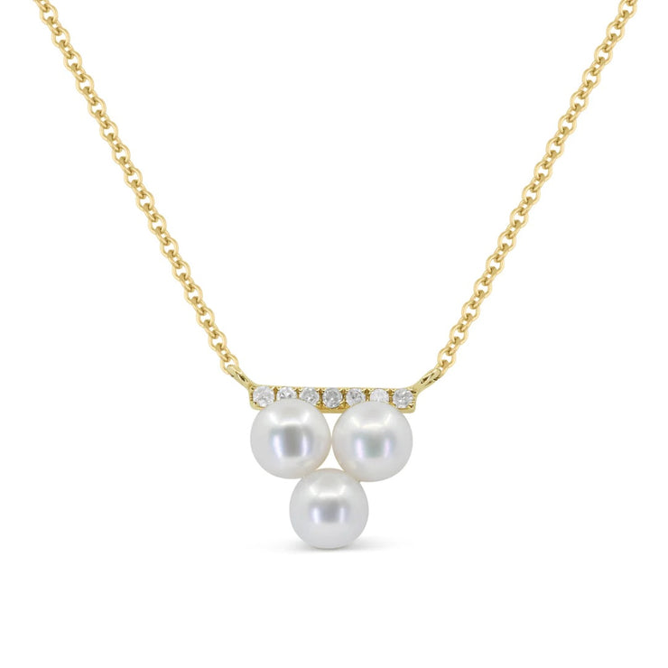 14K Yellow Gold 1.32ct Pearl Trio Cluster Necklace with Diamond Accents. Bichsel Jewelry in Sedalia, MO. Shop gemstone styles online or in-store today!