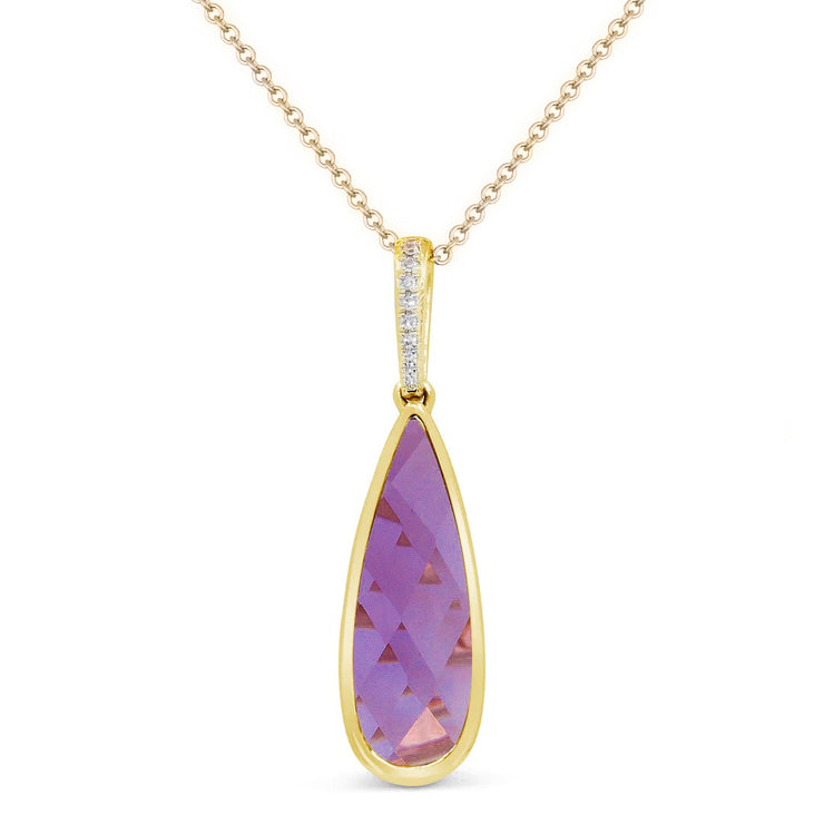 14K Yellow Gold 2.61ct Pear Shape Amethyst Drop Necklace with Diamonds Accents. Bichsel Jewelry in Sedalia, MO. Shop gemstone styles online or in-store today!