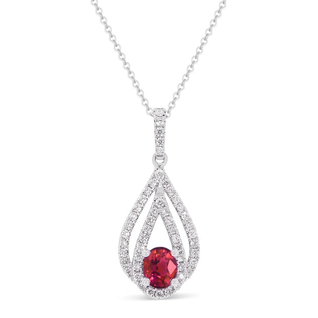 14K White Gold 0.47ct Oval Ruby & 0.27ct Round Diamond Accent Drop Necklace. Bichsel Jewelry in Sedalia, MO. Shop gemstone styles online or in-store today!
