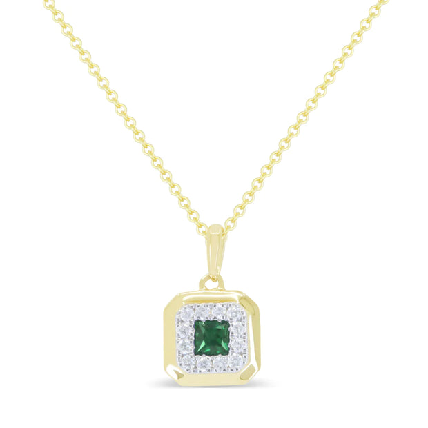 14K Yellow Gold Princess Cut Emerald & Diamond Halo Square Pendant. Bichsel Jewelry in Sedalia, MO. Shop gemstone styles online or in-store today!