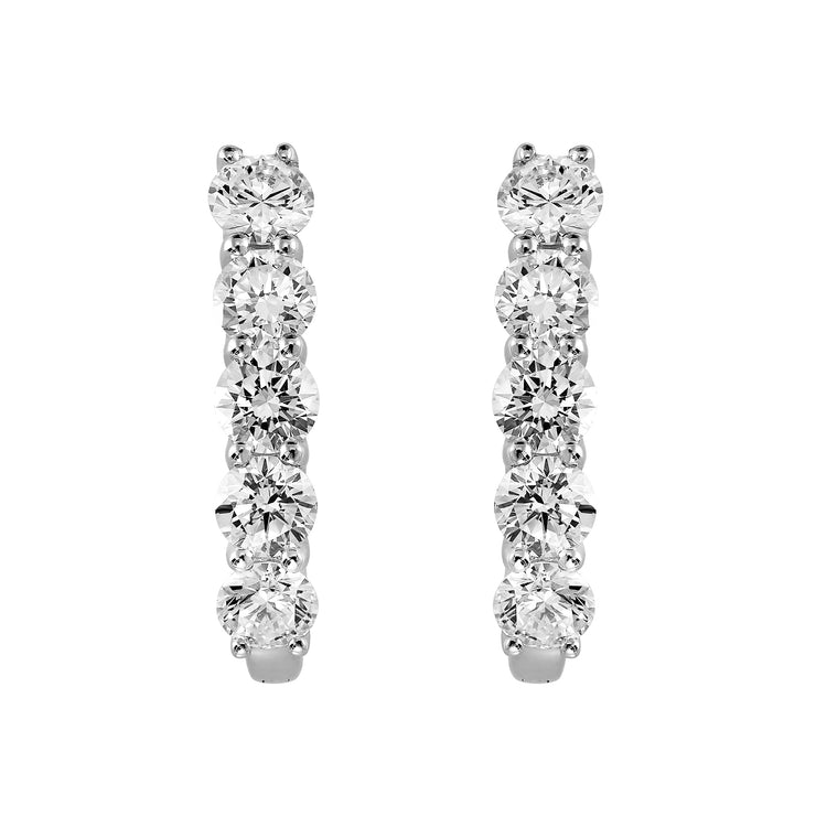 14K White Gold Lab Grown 5-Diamond Hoop Earrings