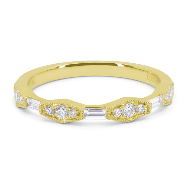 14K Yellow Gold 0.30ct Round & Baguette Stackable Diamond Ring with Milgrain Details. Bichsel Jewelry in Sedalia, MO. Shop styles online or in-store today!