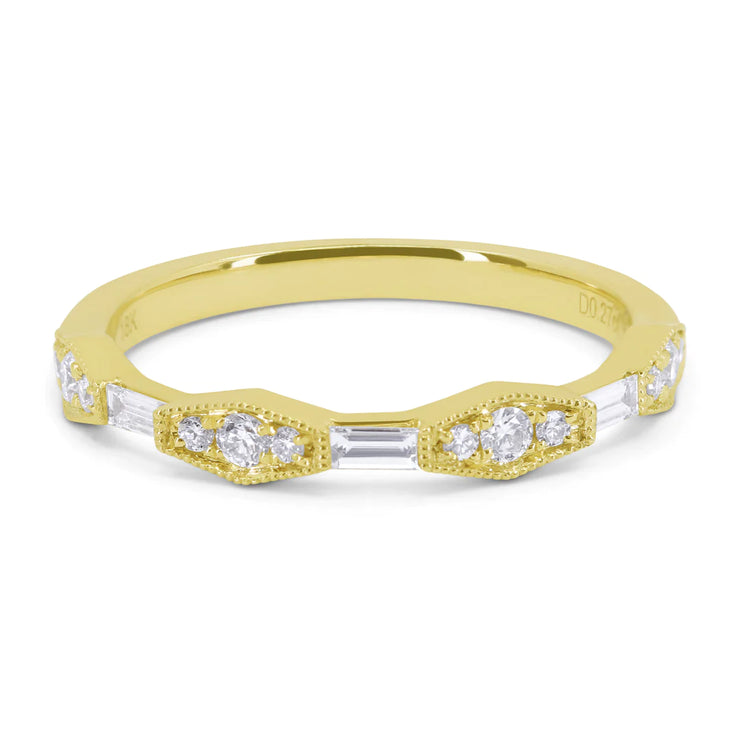 14K Yellow Gold 0.30ct Round & Baguette Stackable Diamond Ring with Milgrain Details. Bichsel Jewelry in Sedalia, MO. Shop styles online or in-store today!