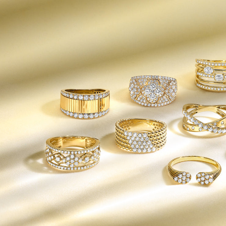 14K Yellow Gold Fluted Ring with Two Rows of Round Diamonds, 0.63ct. Bichsel Jewelry in Sedalia, MO. Shop ring styles online or in-store today!