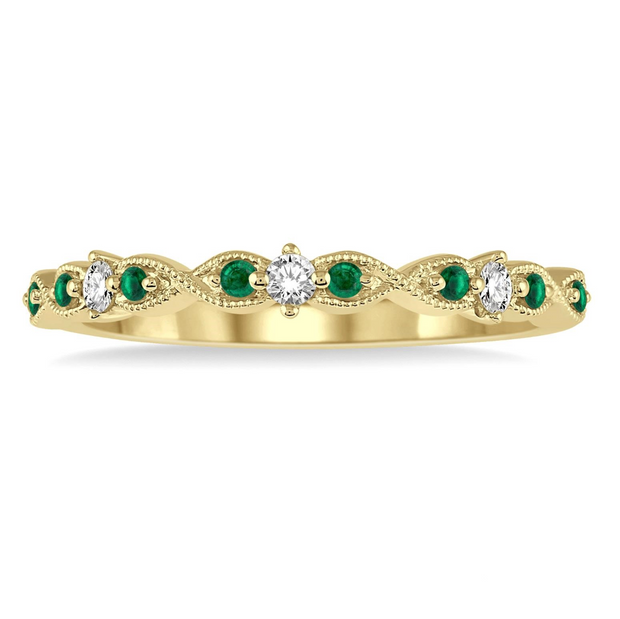 14K Yellow Gold Round 1.25ct Emerald & 0.08ct Diamond Stackable Band. Bichsel Jewelry in Sedalia, MO. Shop ring style online or in-store today!
