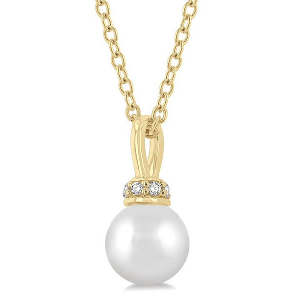 10K Yellow Gold Diamond-Accented 6x6mm Round Pearl Drop Necklace. Bichsel Jewelry in Sedalia, MO. Shop styles onlines or in-store today! 