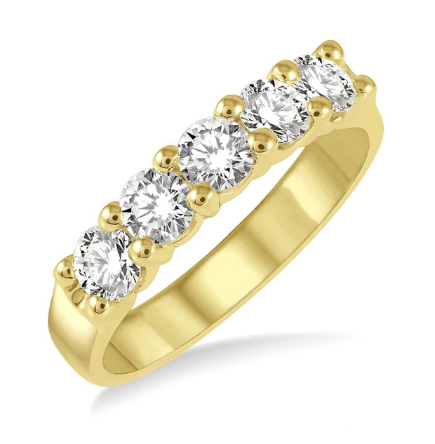 14K Yellow Gold 1.00ct Round Five Diamond Ring. Perfect as an anniversary band or wedding ring. Bichsel Jewelry in Sedalia, MO. Shop online or in-store today!