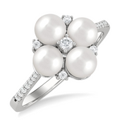 10K White Gold Cultured 5x5mm Pearl & 0.15ct Diamond Floral-Inspired Ring. Bichsel Jewelry in Sedalia, MO. Shop ring styles online or in-store today!