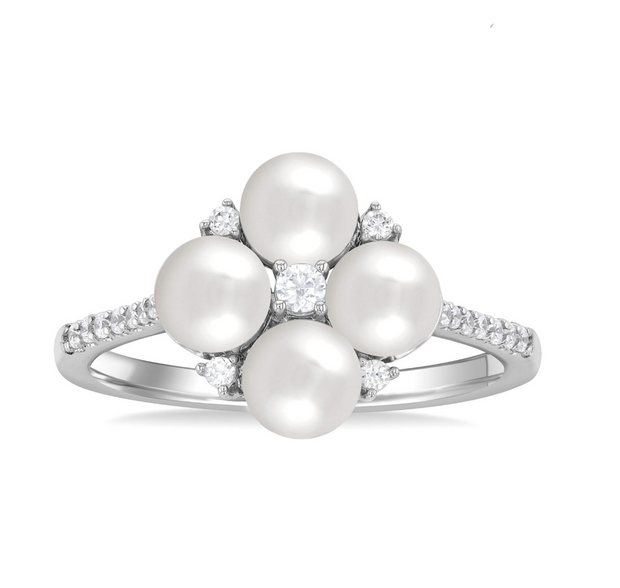 10K White Gold Cultured 5x5mm Pearl & 0.15ct Diamond Floral-Inspired Ring. Bichsel Jewelry in Sedalia, MO. Shop ring styles online or in-store today!