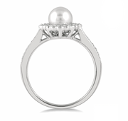 10K White Gold 7x7mm Pearl Ring with 0.25ct Scalloped Diamond Halo & Accent Diamond. Bichsel Jewelry in Sedalia, MO. Shop pearl styles online or in-store today!