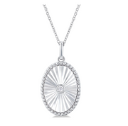 Sterling Silver Faceted Oval Medallion Pendant with Round Bezel Diamond Accent and Beaded Edge. Bichsel Jewelry in Sedalia, MO. Shop online or in-store today!