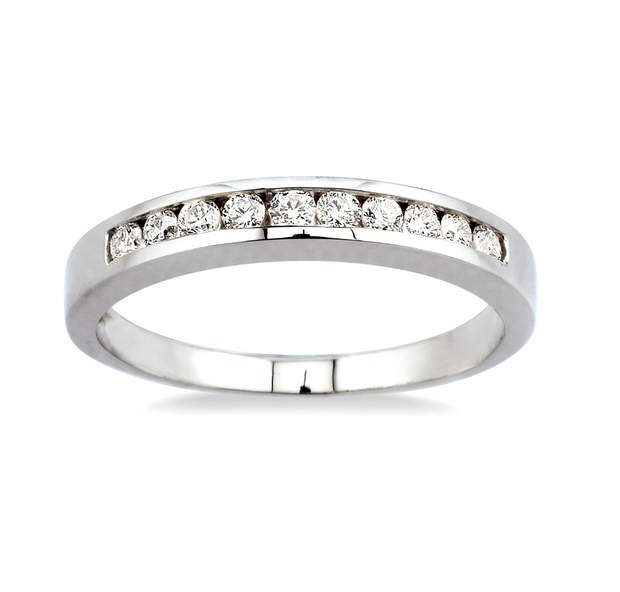 14K White Gold 0.25ct Channel Set Round Diamond Band. Bichsel Jewelry in Sedalia, MO. Shop wedding bands and diamond rings online or in-store today!