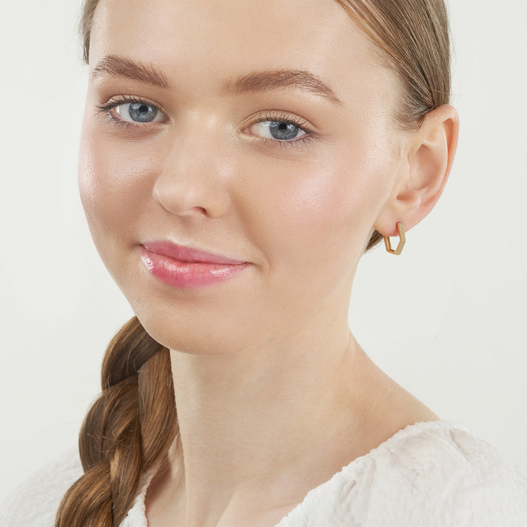 14K Yellow Gold Pentagon Shaped Hoop Earrings