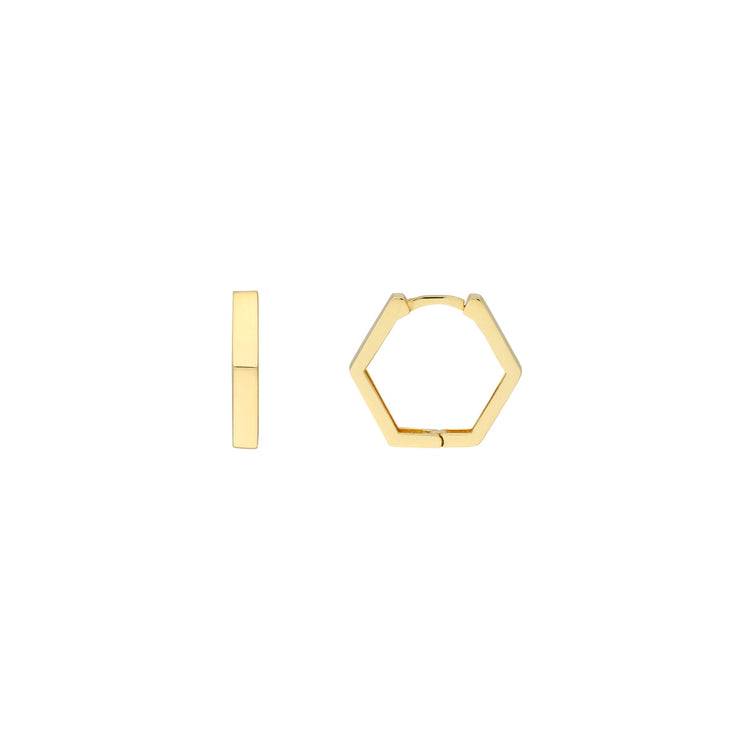 14K Yellow Gold Pentagon Shaped Hoop Earrings