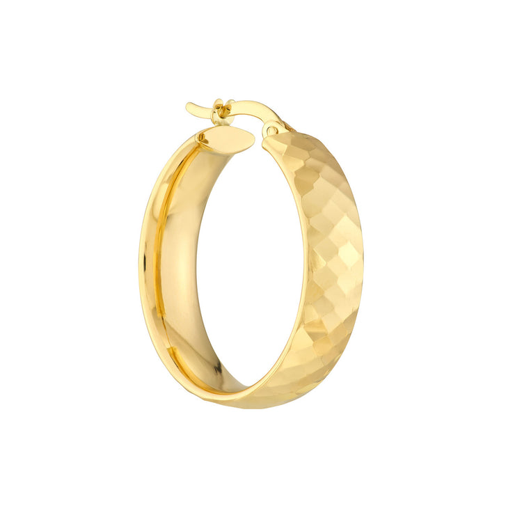 14K Yellow Gold Diamond Cut Faceted Hoop Earrings