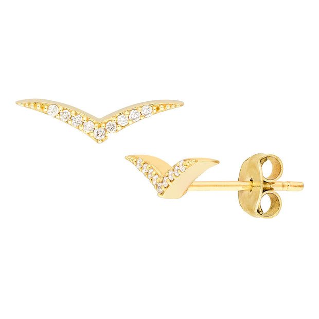 14K Yellow Gold 0.10ct Diamond Curved "V" Wing Shape Studs. Bichsel Jewelry in Sedalia, MO. Shop earring styles online or in-store today!