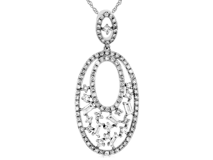 14K White Gold Oval Shape 0.64ct Diamond Constellation Pendant with Round & Baguette Diamonds. Bichsel Jewelry in Sedalia, MO. Shop online or in-store today! 