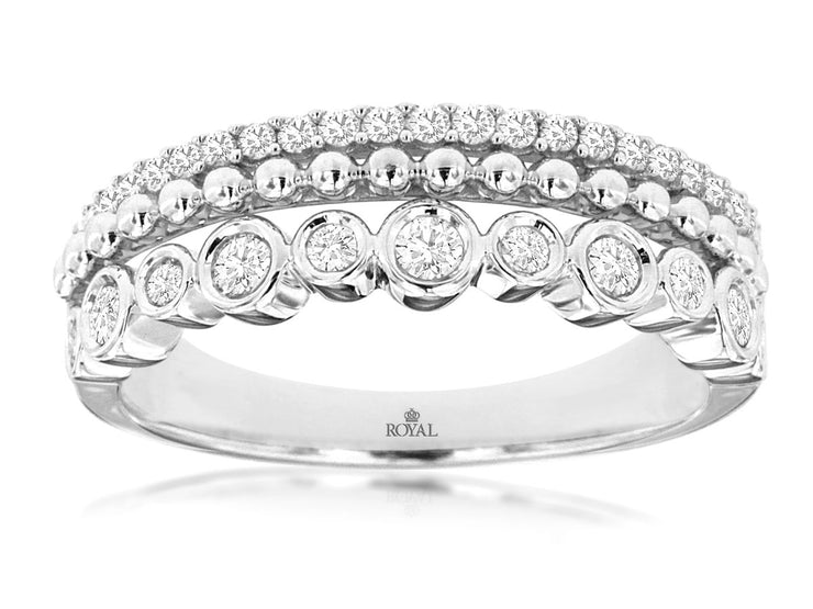 14K White Gold Stacked Three-Row 0.40ct Round Diamond Band. 3-in-1 Stackable Ring Look. Bichsel Jewelry in Sedalia, MO. Shop online or in-store today! 