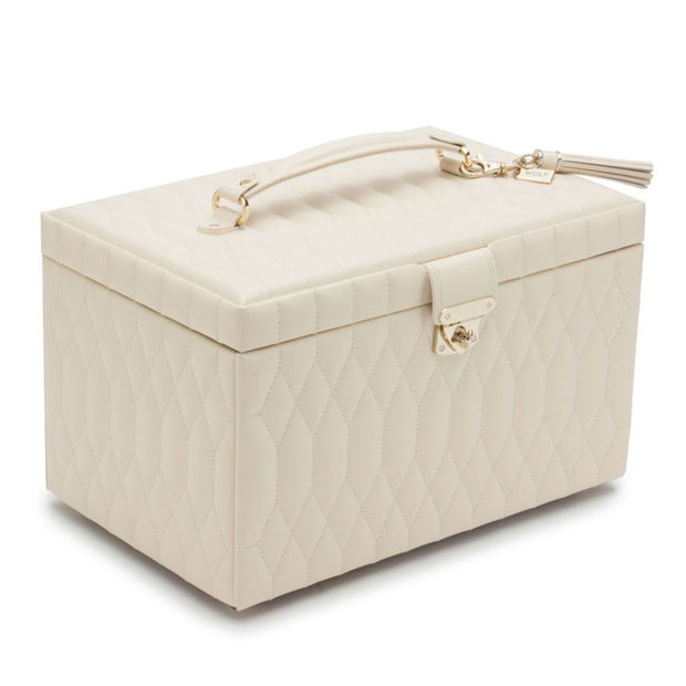 WOLF Caroline Large Jewelry Storage Case in 'Ivory'. Handcrafted Leather Box with Mirror, Gold Hardware, Travel Case. LusterLoc™ Anti-Tarnish. Bichsel Jewelry in Sedalia, MO.