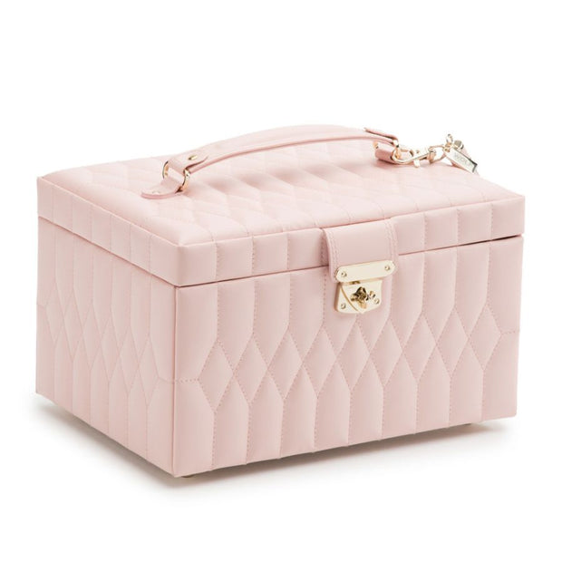 WOLF Caroline Medium Jewelry Storage Case in 'Rose Quartz.' Handmade Leather Case with Gold Hardware and Travel Box. LusterLoc™ Anti-Tarnish Protection. Bichsel Jewelry in Sedalia, MO. Shop online or in-store today!