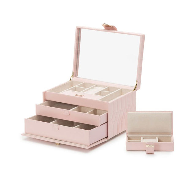 WOLF Caroline Medium Jewelry Storage Case in 'Rose Quartz.' Handmade Leather Case with Gold Hardware and Travel Box. LusterLoc™ Anti-Tarnish Protection. Bichsel Jewelry in Sedalia, MO. Shop online or in-store today!