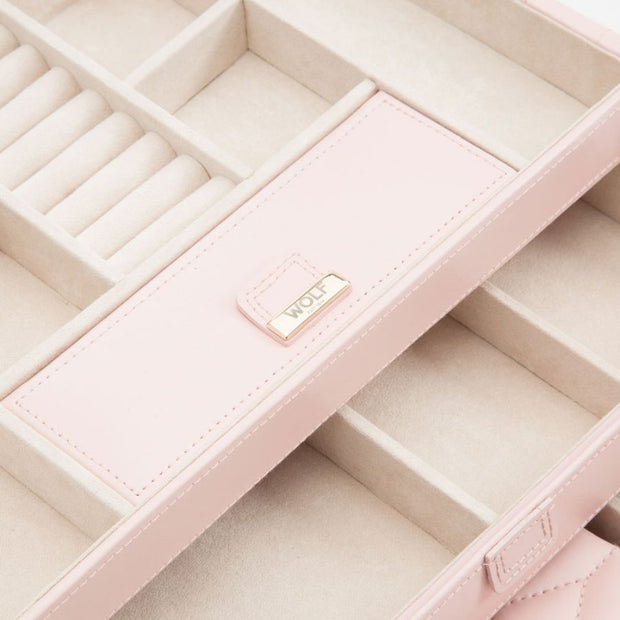 WOLF Caroline Medium Jewelry Storage Case in 'Rose Quartz.' Handmade Leather Case with Gold Hardware and Travel Box. LusterLoc™ Anti-Tarnish Protection. Bichsel Jewelry in Sedalia, MO. Shop online or in-store today!