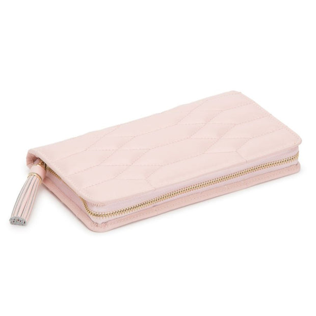WOLF Caroline Jewelry Travel Portfolio in 'Rose Quartz'. Handcrafted Leather Storage Case with Gold Hardware. LusterLoc™ Anti-Tarnish. Bichsel Jewelry in Sedalia, MO.
