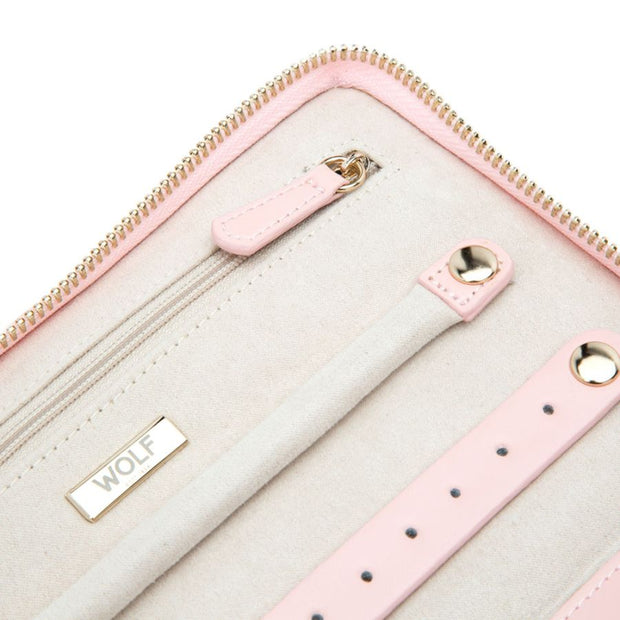 WOLF Caroline Jewelry Travel Portfolio in 'Rose Quartz'. Handcrafted Leather Storage Case with Gold Hardware. LusterLoc™ Anti-Tarnish. Bichsel Jewelry in Sedalia, MO.