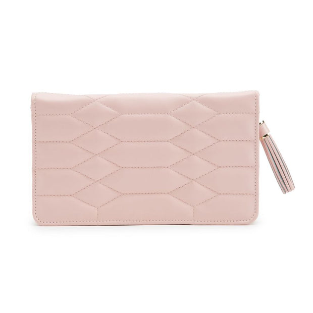 WOLF Caroline Jewelry Travel Portfolio in 'Rose Quartz'. Handcrafted Leather Storage Case with Gold Hardware. LusterLoc™ Anti-Tarnish. Bichsel Jewelry in Sedalia, MO.