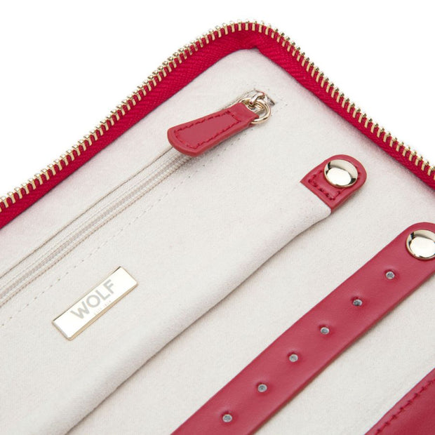 WOLF Caroline Jewelry Travel Portfolio in 'Red'. Handcrafted Leather Storage Case with Gold Hardware. LusterLoc™ Anti-Tarnish. Bichsel Jewelry in Sedalia, MO.