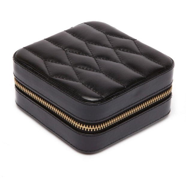 WOLF Caroline Small Jewelry Zip Travel Case in 'Black'. Handcrafted Leather Storage Box with Gold Hardware. LusterLoc™ Anti-Tarnish. Bichsel Jewelry in Sedalia, MO. 