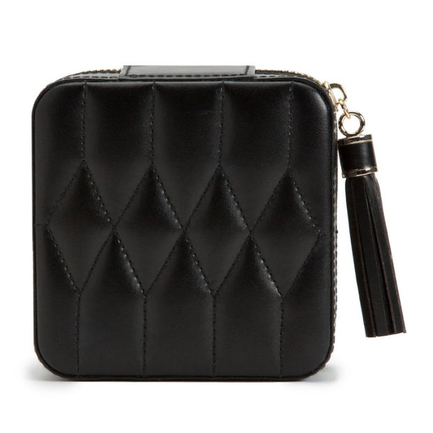 WOLF Caroline Small Jewelry Zip Travel Case in 'Black'. Handcrafted Leather Storage Box with Gold Hardware. LusterLoc™ Anti-Tarnish. Bichsel Jewelry in Sedalia, MO. 