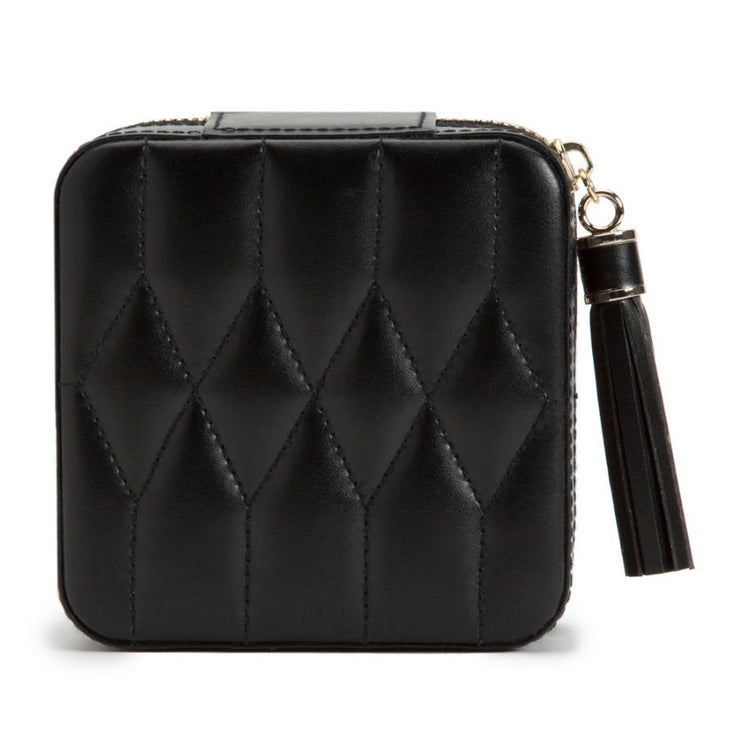 WOLF Caroline Small Jewelry Zip Travel Case in 'Black'. Handcrafted Leather Storage Box with Gold Hardware. LusterLoc™ Anti-Tarnish. Bichsel Jewelry in Sedalia, MO. 